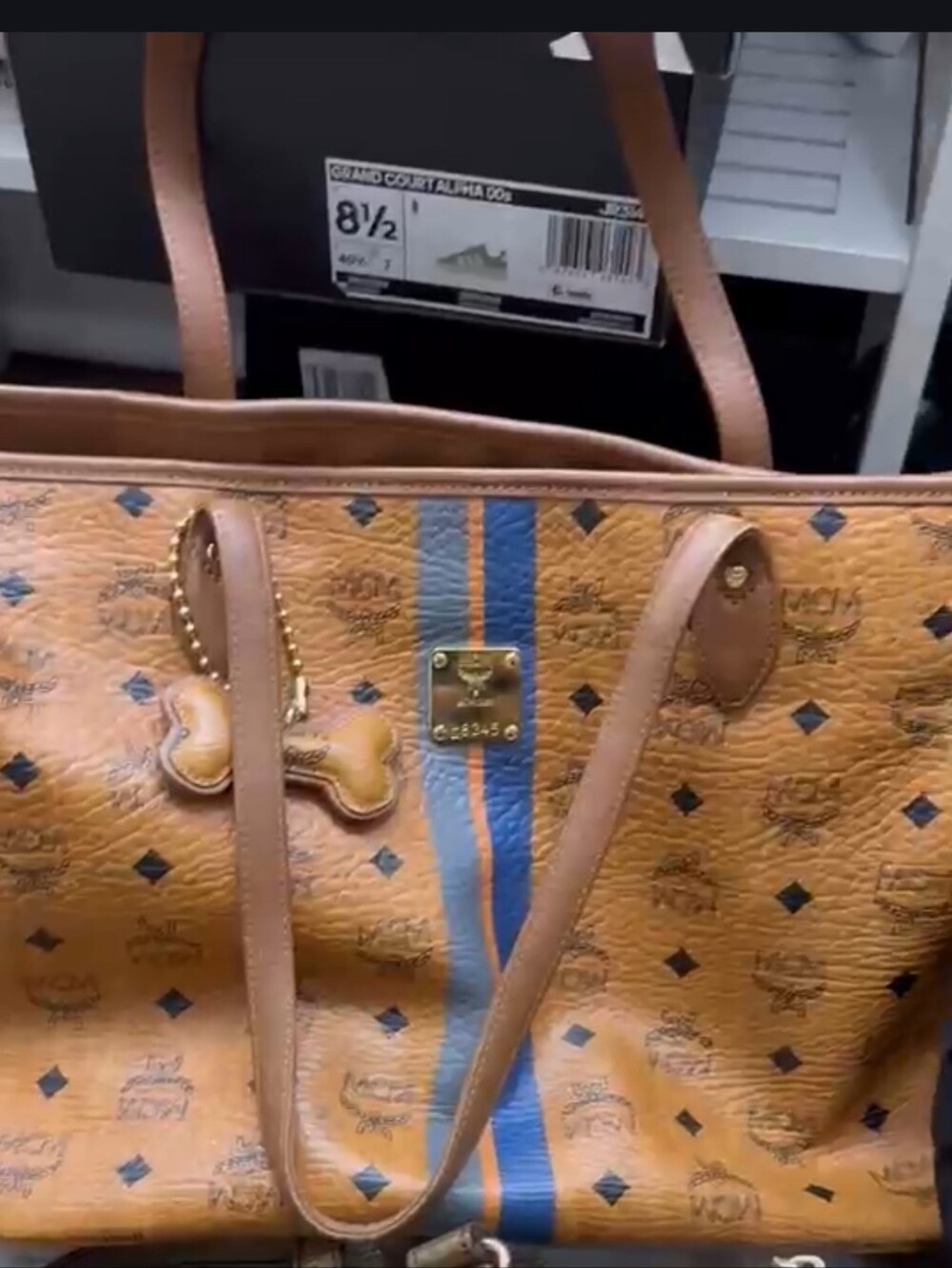 MCM Cognac Visettos Dog Bone Tote